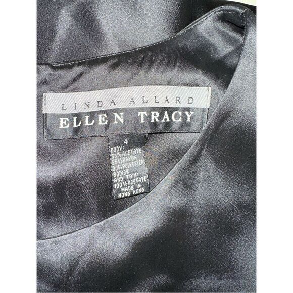 Linda Allard Ellen Tracy Sleeveless Satin Trim Black Fit Flare Dress Womens Sz 4 - Picture 7 of 11